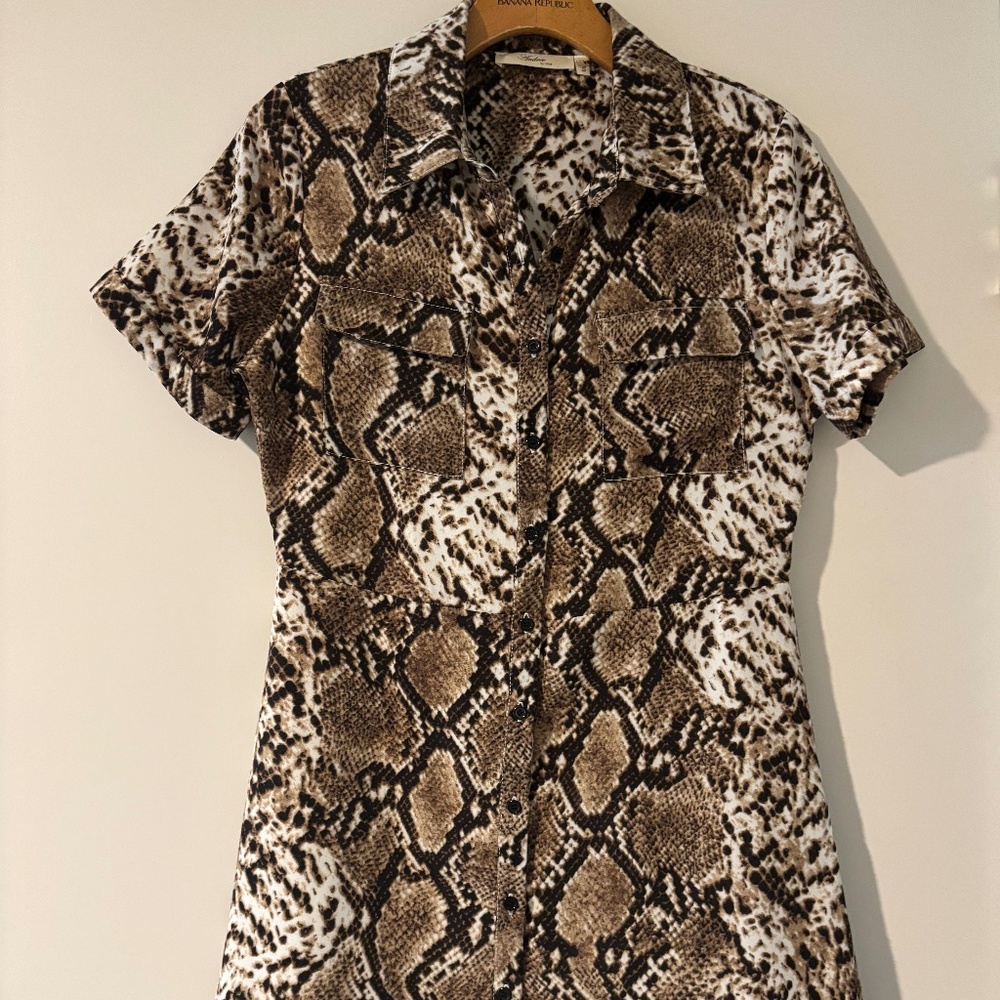 Snake print, midi collared dress